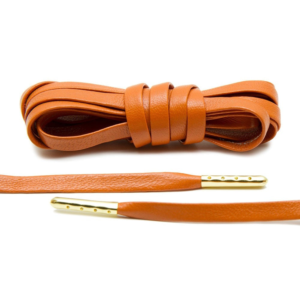 Luxury Red Leather Shoe Laces with Gold Tips - From Loop King
